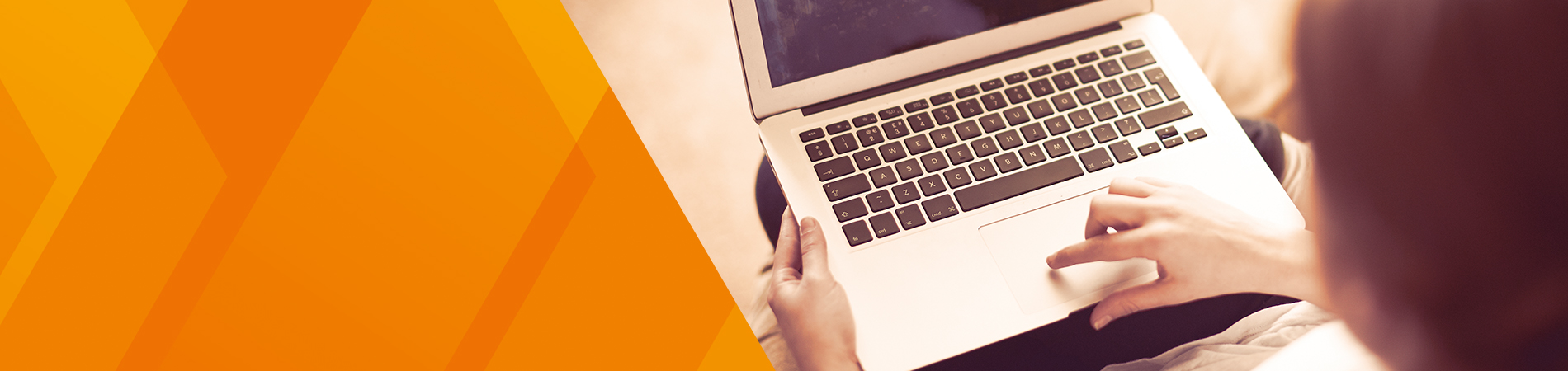 Orange banner with person using laptop